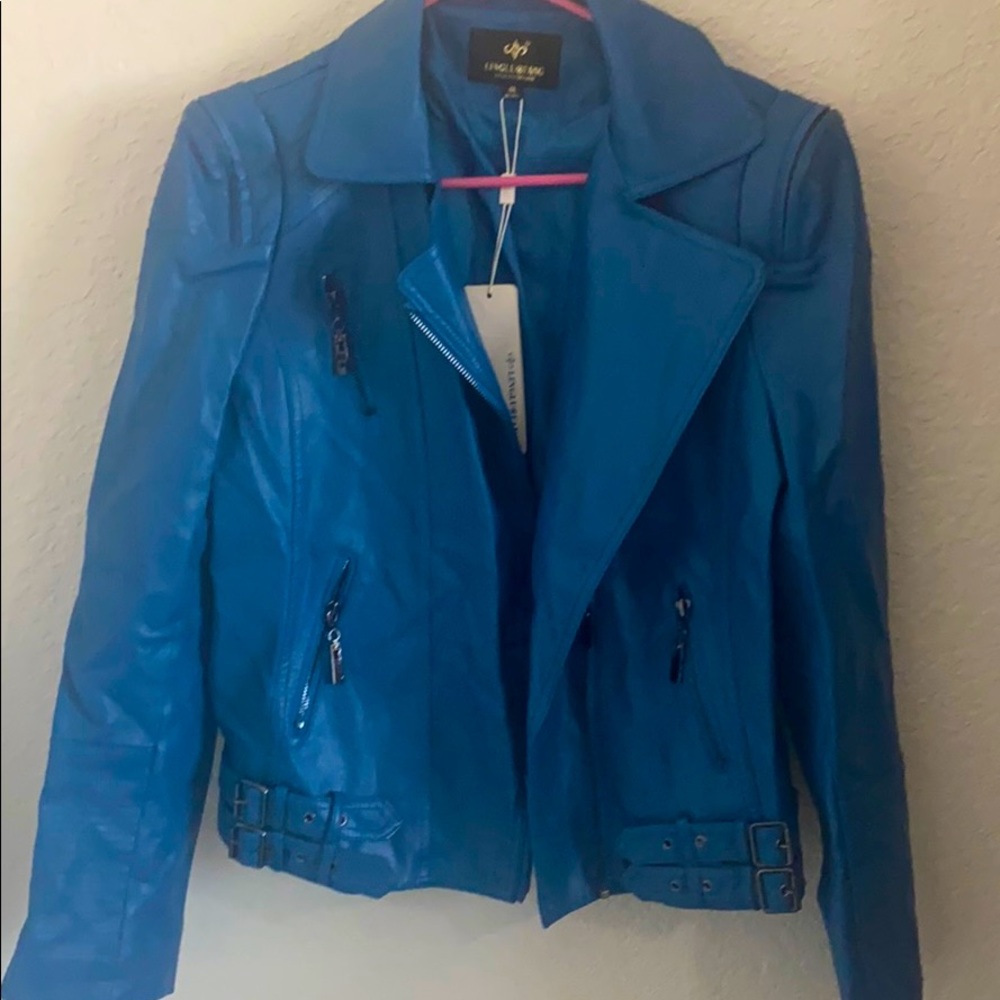 Blue faux leather jacket
